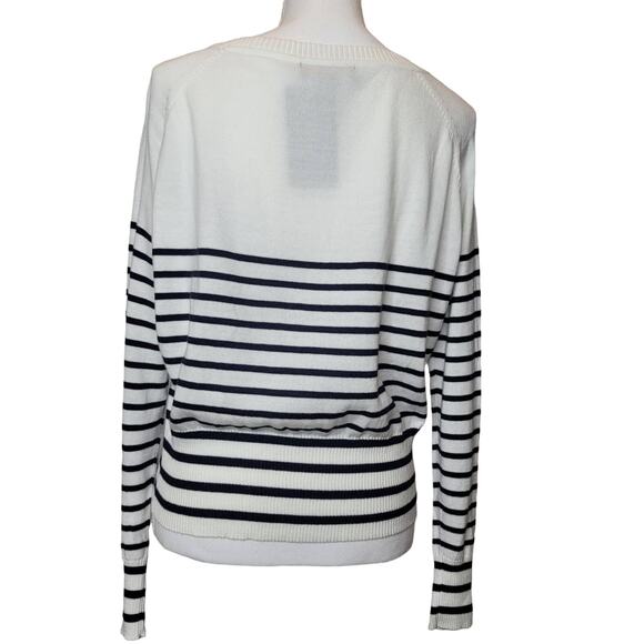 Central Park West Linen Blend Stripe Sweater Heart Detail Size - Picture 6 of 10